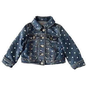 Baby Gap Polka Dot Blue Denim Snap Jean Jacket 12/18 Months Cottage Layering